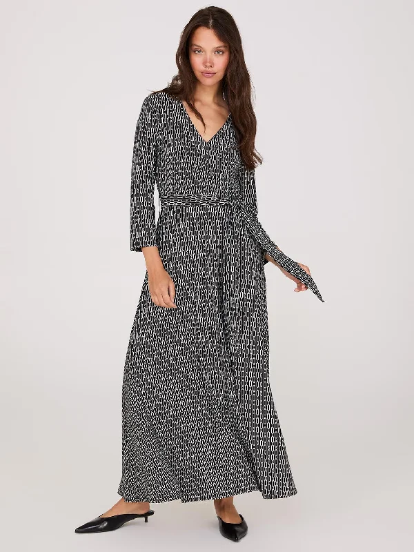 Geo Print Crossover A-Line Maxi Dress Comfortable Maxi Dress with Slits