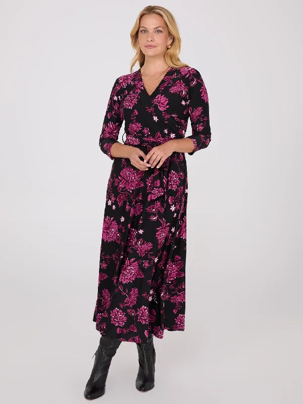 Floral Print Crossover A-Line Maxi Dress Fashionable Faux Wrap Maxi Dress