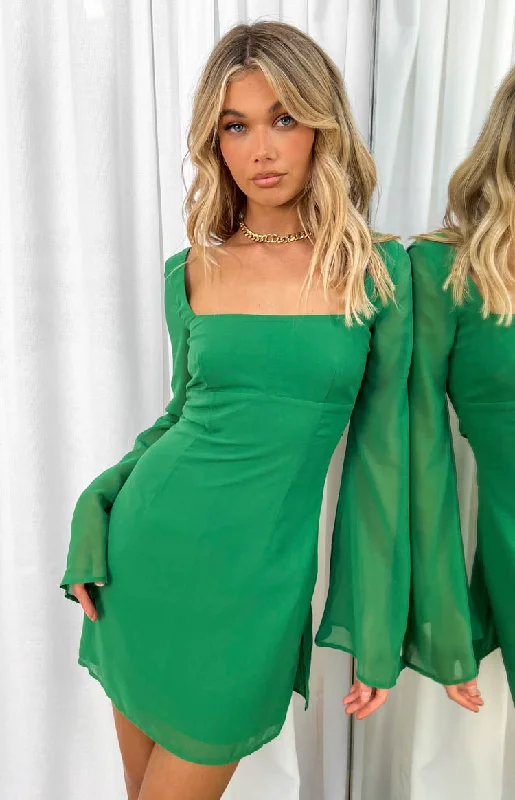 Amalfi Green Long Sleeve Lace Up Mini Dress Comfortable Bodycon Mini Dress