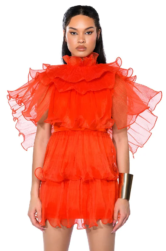 AURORA ORGANZA TIERED STATEMENT MINI DRESS Stylish Button-Down Mini Dress