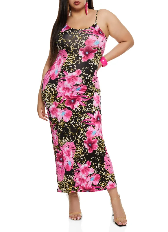 Plus Size Printed Bodycon Maxi Dress Stylish Empire Waist Maxi Dress