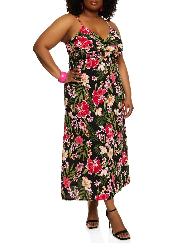 Plus Size Tropical Floral Print Empire Waist Maxi Dress Fashionable Button-Down Maxi Dress Plus Size Tropical Floral Print Empire Waist Maxi Dress Fashionable Button-Down Maxi Dress
