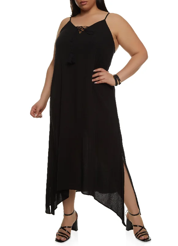 Plus Size V Neck Tassel Maxi Dress Elegant Boho Maxi Dress