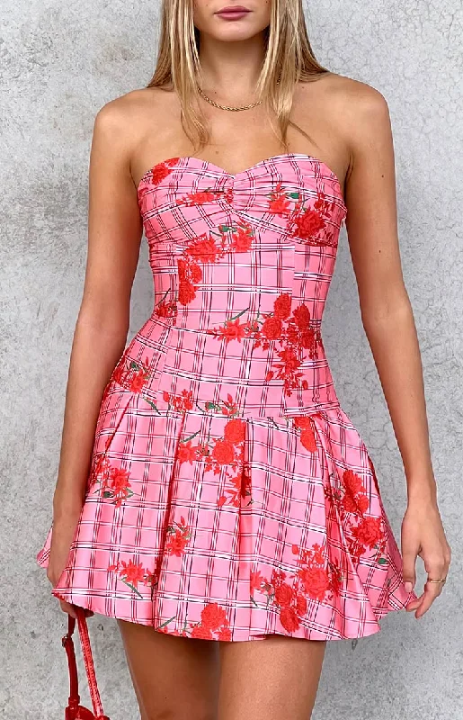 Blu Pink Floral Strapless Mini Dress