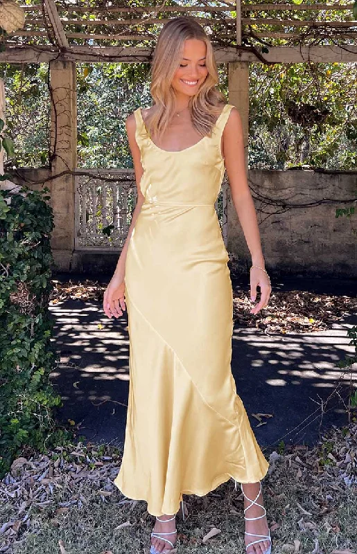 Carnation Yellow Satin Maxi Dress Fashionable Sheer Maxi Dress