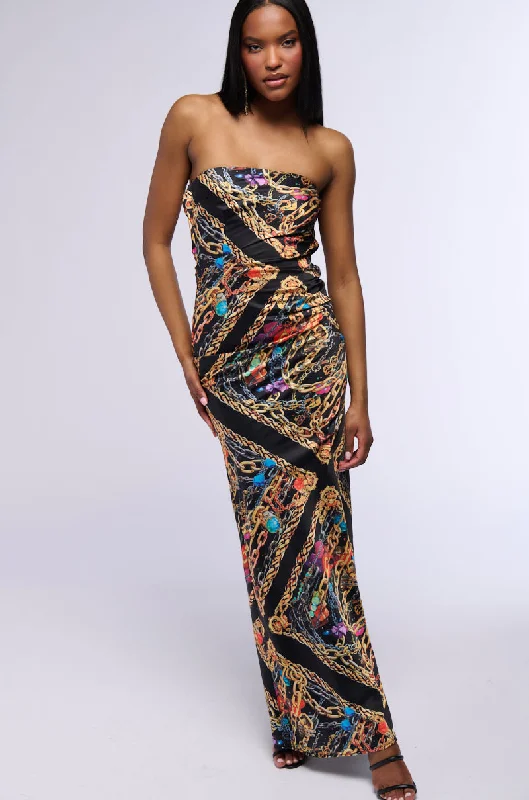 CHAINMAIL SATIN MAXI DRESS Cozy Cold-Shoulder Maxi Dress