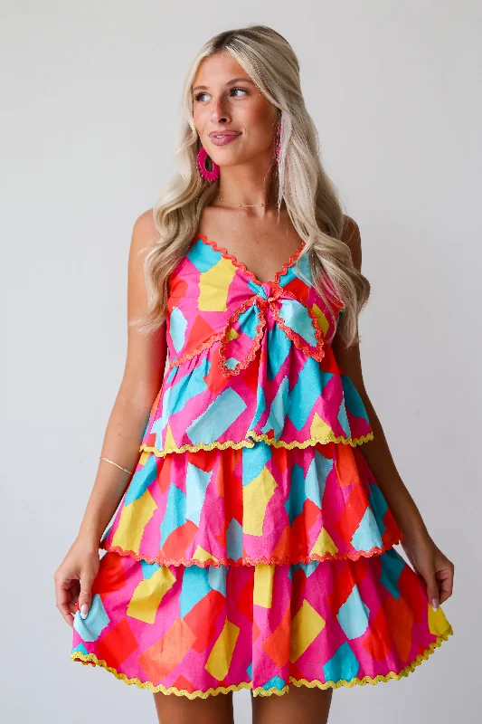 FINAL SALE - Cutest Character Pink Tiered Mini Dress Cozy A-Line Mini Dress