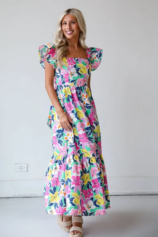 FINAL SALE - Darling Concept Pink Floral Maxi Dress Trendy Maxi Dress with Bow