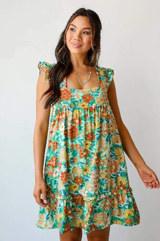 FINAL SALE - Darling Mindset Floral Mini Dress Comfortable Zip-Up Mini Dress
