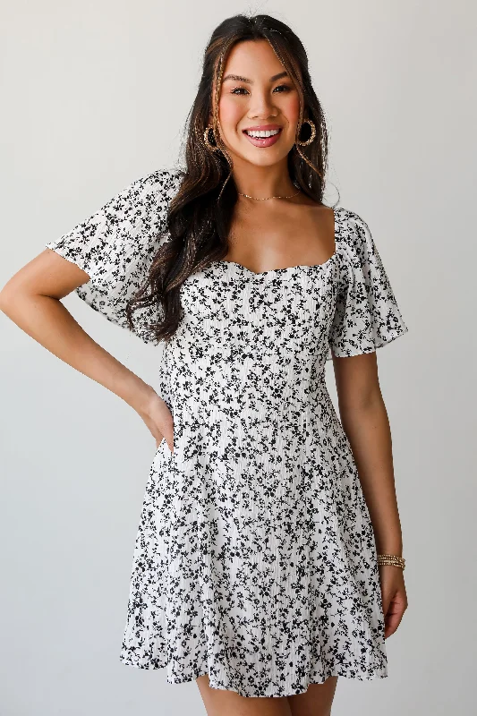 FINAL SALE - Effortlessly Lovely Ivory Floral Mini Dress Trendy Mesh Mini Dress
