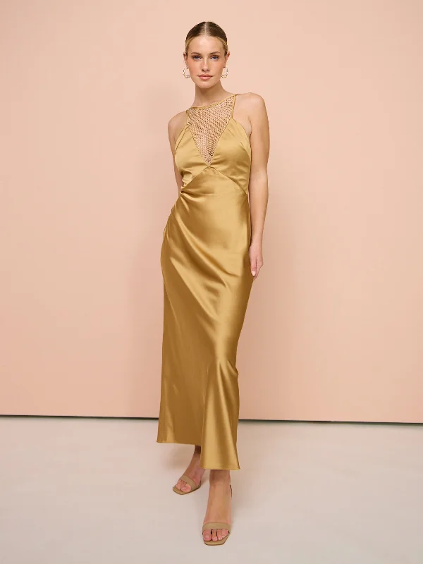 Significant Other Elodie Maxi Dress in Gold Elegant Velvet Maxi Dress