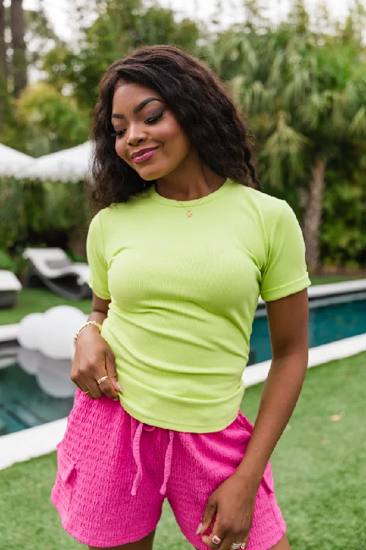 Everyday Essential Lime Ribbed Crew Neck Tee FINAL SALE Mesh Blend Leather Blend Suede Blend