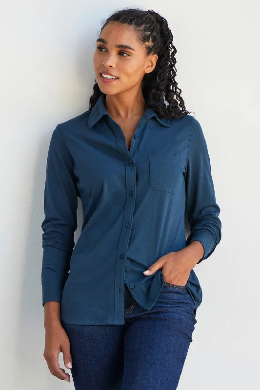 Women's 100% Organic Cotton Knit Button Down Shirt Comfortable Loose Short Sleeve
