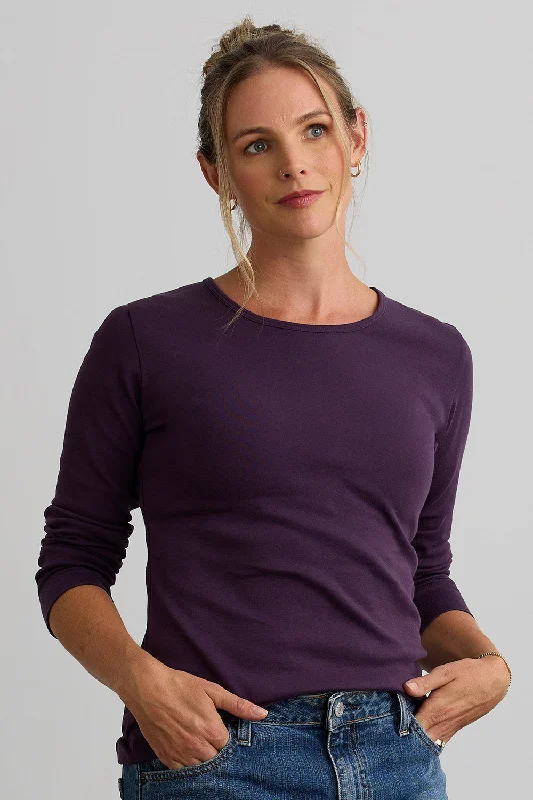 Women's Luxe 100% Organic Cotton Jewel Neck Long Sleeve Tee Fleece Fabric Down Fabric Feather Fabric Women's Luxe 100% Organic Cotton Jewel Neck Long Sleeve Tee Fleece Fabric Down Fabric Feather Fabric