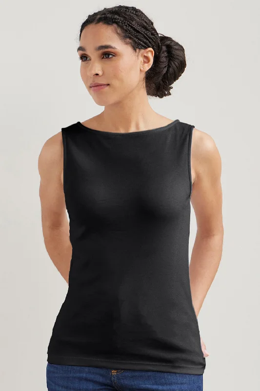 Women's Luxe 100% Organic Cotton Sleeveless Boat Neck Tee Nylon Fabric Polyester Fabric Spandex Fabric Women's Luxe 100% Organic Cotton Sleeveless Boat Neck Tee Nylon Fabric Polyester Fabric Spandex Fabric
