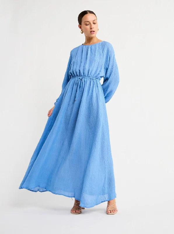 Faithfull the Brand Rosalie Maxi Dress in Chambray Blue Stylish Button-Up Maxi Dress