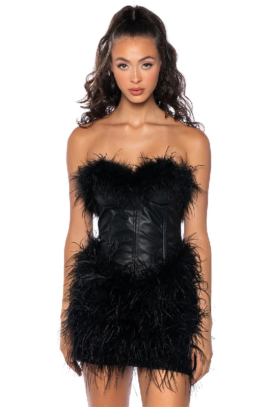 FATAL ATTRACTION FEATHER DETAILED MINI DRESS Casual High-Waist Mini Dress