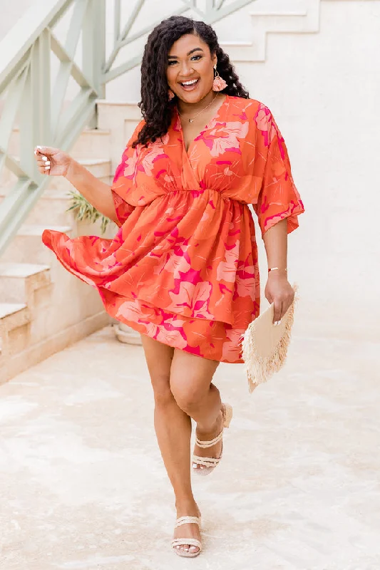 Feeling The Heat Orange Floral Mini Dress FINAL SALE Cozy Wraparound Mini Dress