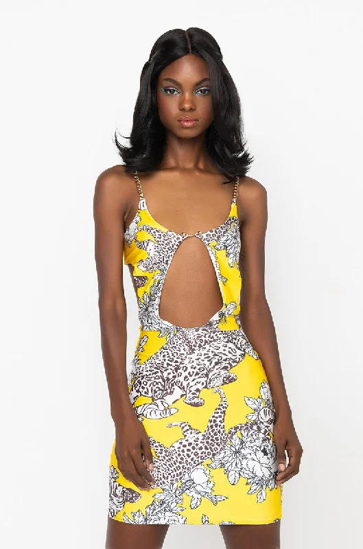 FIGHT NIGHT MINI DRESS WITH CHAIN STRAPS Trendy Crossover Mini Dress