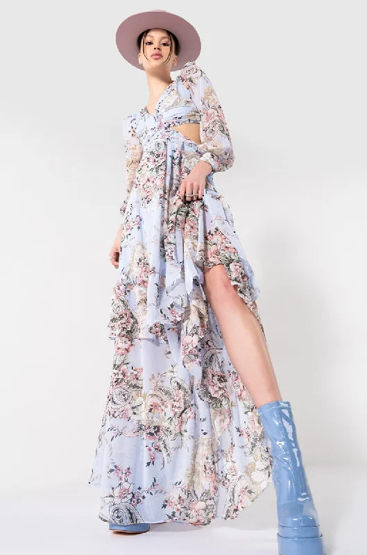 FLORAL PRINT CUT OUT MAXI DRESS Comfortable Bohemian Maxi Dress
