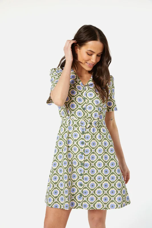Flower Tile Mini Dress Stylish Plaid Mini Dress