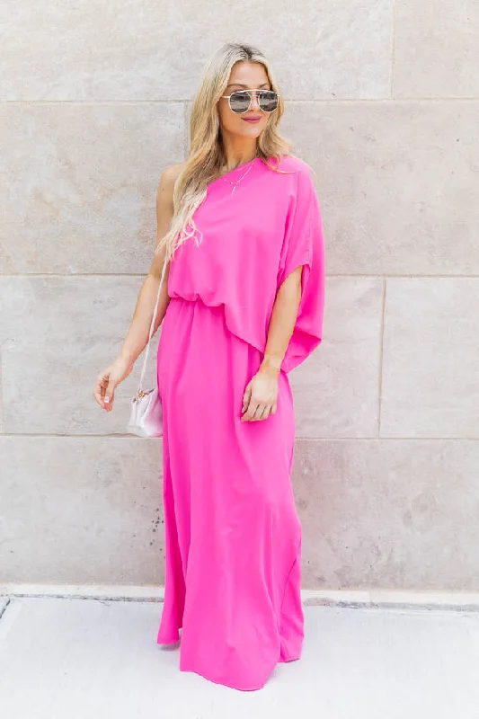 Found My Forever Pink One Shoulder Maxi Dress FINAL SALE Fashionable High-Low Maxi Dress