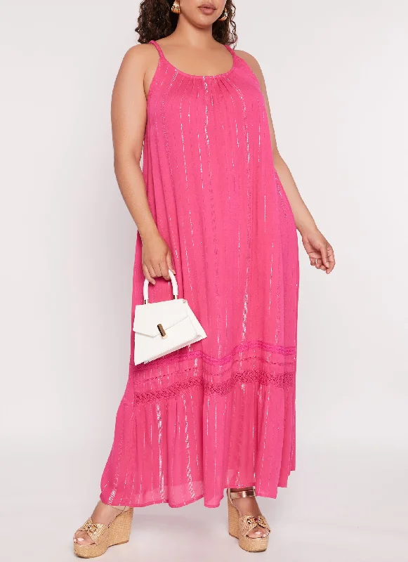 Plus Size Braided Strap Gauze Knit Maxi Dress Cozy Maxi Dress with Slit