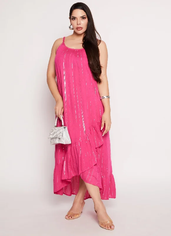 Plus Size Braided Strap Lurex Stripe Tulip Hem Maxi Dress Cozy Cold-Shoulder Maxi Dress Plus Size Braided Strap Lurex Stripe Tulip Hem Maxi Dress Cozy Cold-Shoulder Maxi Dress