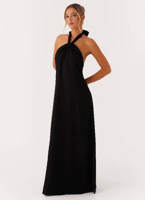 Golden Child Linen Maxi Dress - Black Classic A-Line Maxi Dress