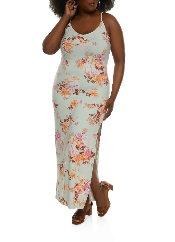 Plus Size Haute Monde Floral Cami Maxi Dress Fashionable Printed Maxi Dress