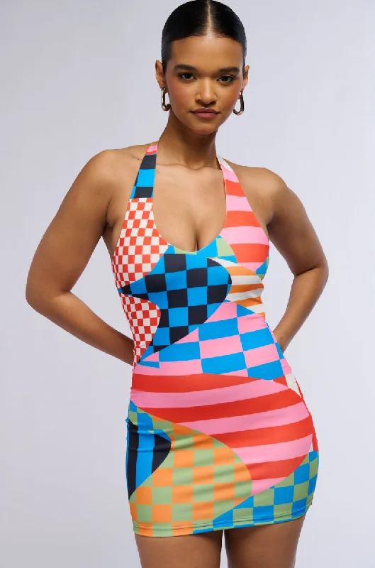 GROOVY BABY PRINTED MINI DRESS Stylish Short-Sleeve Mini Dress