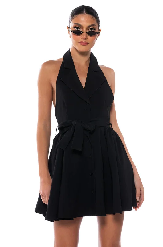 HADLEY COLLARED FIT AND FLARE MINI DRESS Fashionable Lace-Trim Mini Dress
