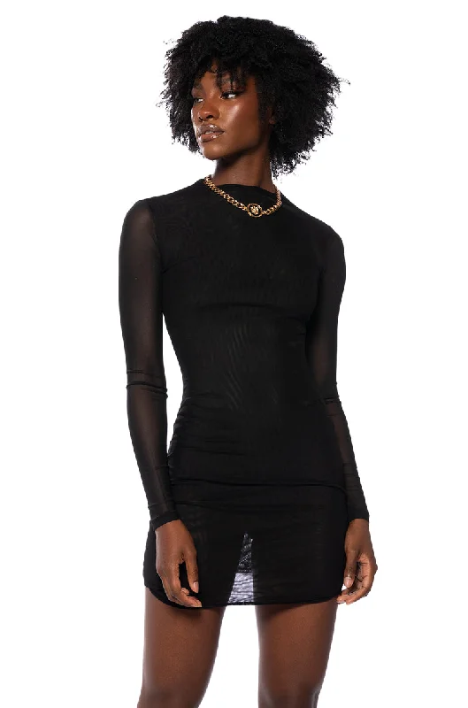 HARPER LONG SLEEVE MESH MINI DRESS Stylish Short Sleeve Mini Dress