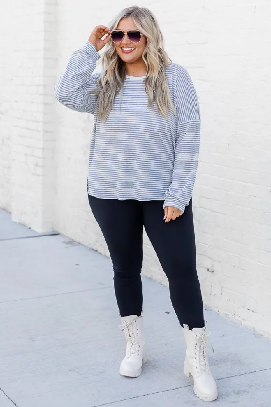 In My Head Grey Striped Long Sleeve Tee FINAL SALE Polka Dot Checkered Tartan