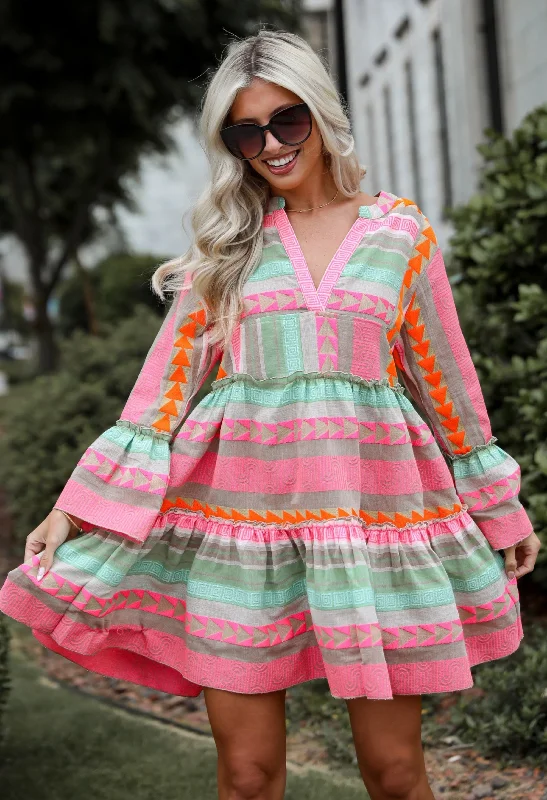 FINAL SALE - Inspiring Always Multi Aztec Print Mini Dress Fashionable Off-Shoulder Mini Dress