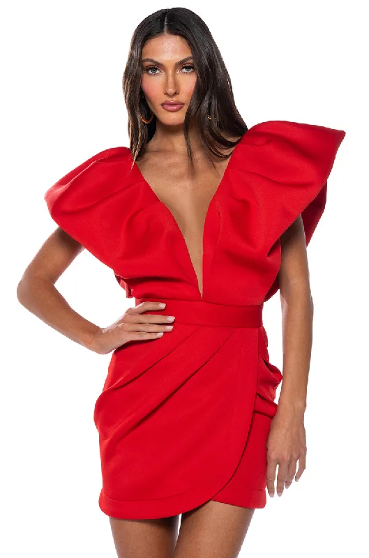 IRREPLACEABLE RUFFLE SLEEVE TULIP HEM MINI DRESS Fashionable A-Line Mini Dress