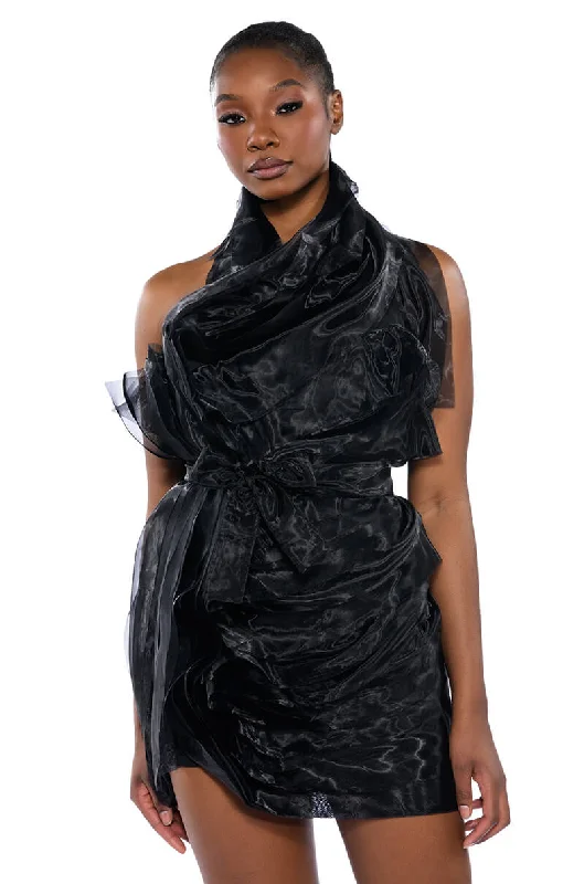 ISADORA BELTED HALTER NECK MINI DRESS Cozy Jersey Mini Dress