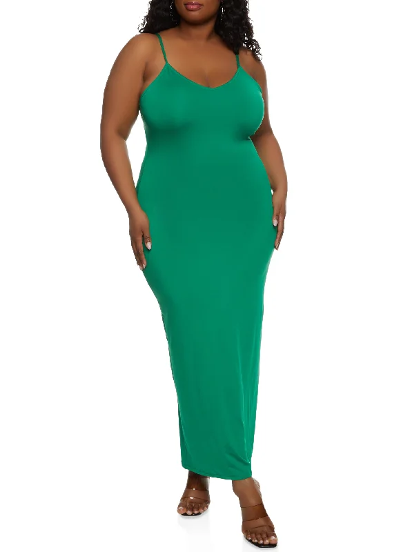 Plus Size Scoop Neck Bodycon Maxi Dress Stylish Longline Maxi Dress
