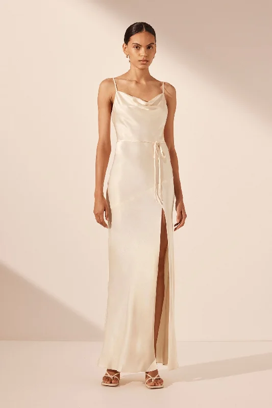 LA LUNE BIAS COWL MAXI DRESS - CREAM Comfortable Maxi Dress with Sleeves