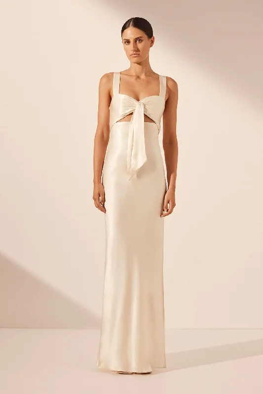 LA LUNE BOW TIE MAXI DRESS - CREAM Fashionable Asymmetrical Maxi Dress