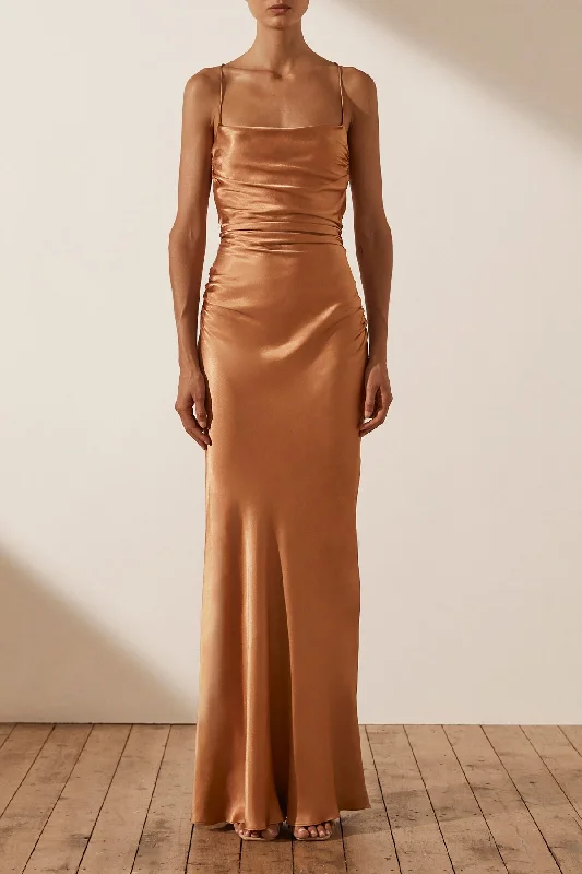 LA LUNE LACE BACK MAXI DRESS - COPPER Cozy Cold-Shoulder Maxi Dress