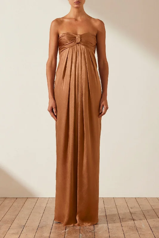 LA LUNE STRAPLESS KNOT MAXI DRESS - ALMOND Fashionable Sleeveless Maxi Dress