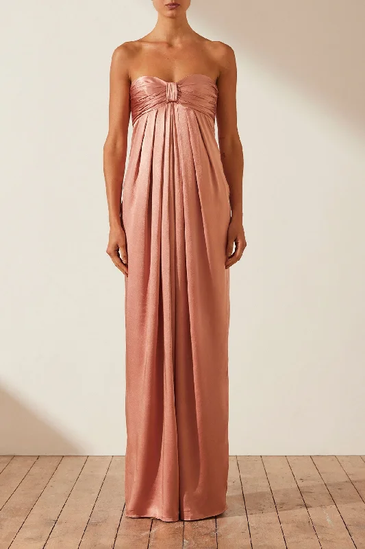 LA LUNE STRAPLESS KNOT MAXI DRESS - ANTIQUE ROSE Cozy Maxi Dress with Slit