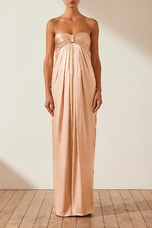 LA LUNE STRAPLESS KNOT MAXI DRESS - DESERT ROSE Classic Solid Maxi Dress