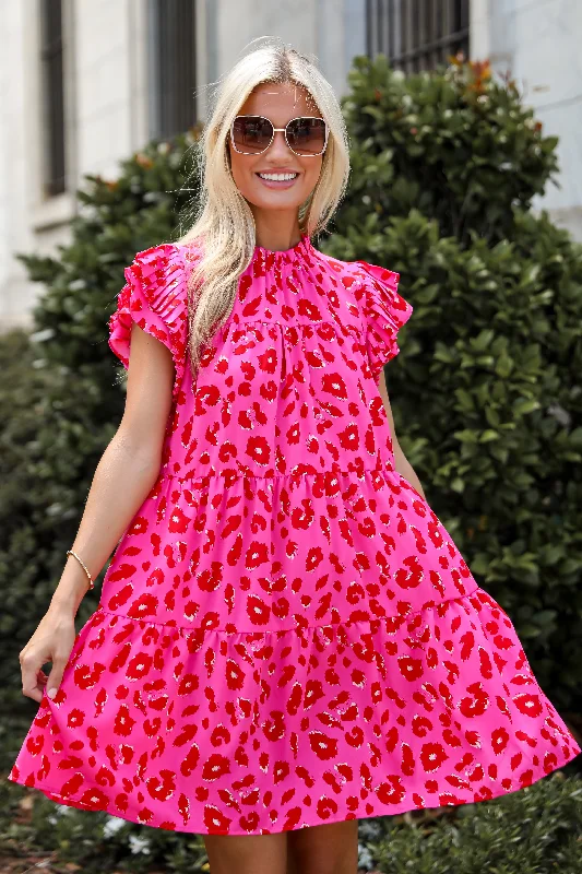 FINAL SALE - Latest Crush Hot Pink Leopard Tiered Mini Dress Trendy Lace Mini Dress