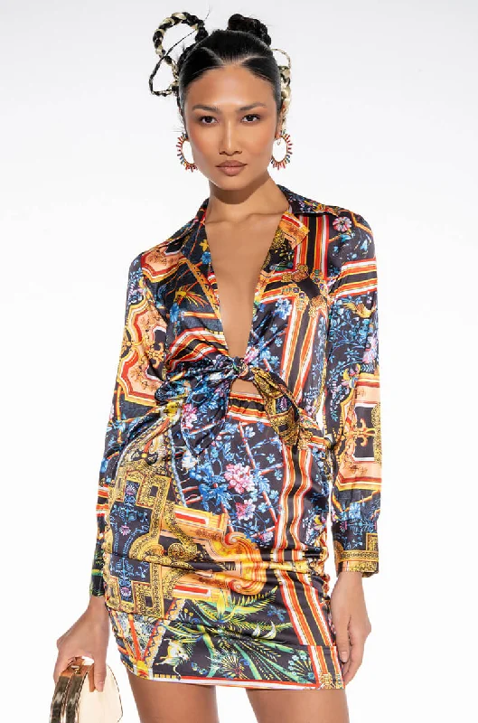 LOOK AGAIN SATIN SCARF PRINT MINI DRESS Classic Floral Print Mini Dress