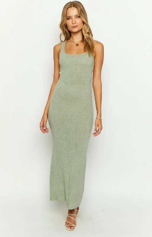 Lottie Khaki Knit Maxi Dress Comfortable Cotton Maxi Dress