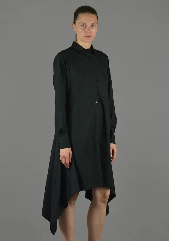 LUTZ HUELLE LU1010 BACK DRAPE LONG SHIRT BLACK Casual Oversized Short Shirt