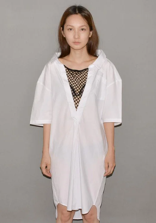 LUTZ HUELLE LU1010 GIANT V SHIRT WHITE Fashionable Tied Short Sleeve