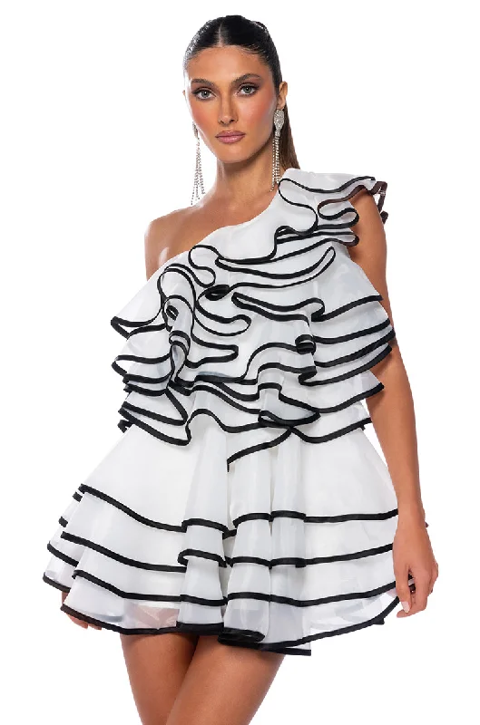 LYLA ONE SHOULDER RUFFLE MINI DRESS Chic Pleated Mini Dress